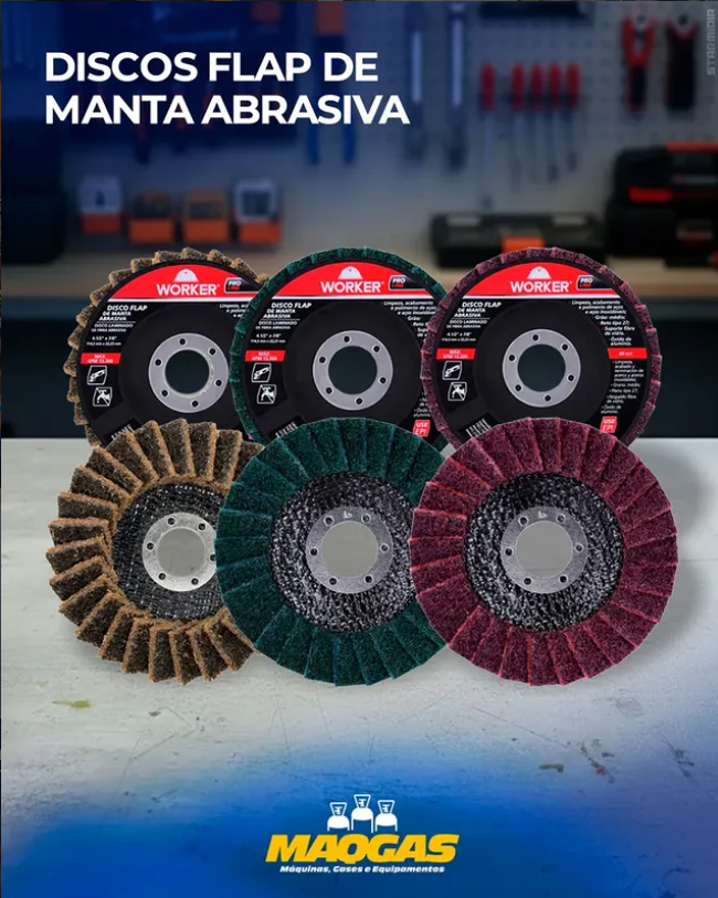 Discos flap de manta abrasiva Worker comercializados pela MaqGas