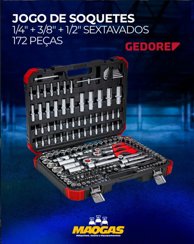 Jogo de soquetes Gedore com 172 peças comercializado pela MaqGas